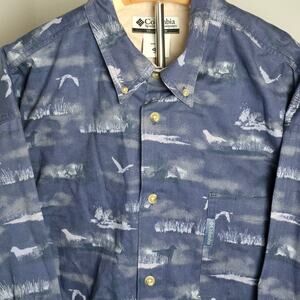 Columbia Shirt Men's XXL Blue All Over Print Hunting Dog Button Down Cotton
